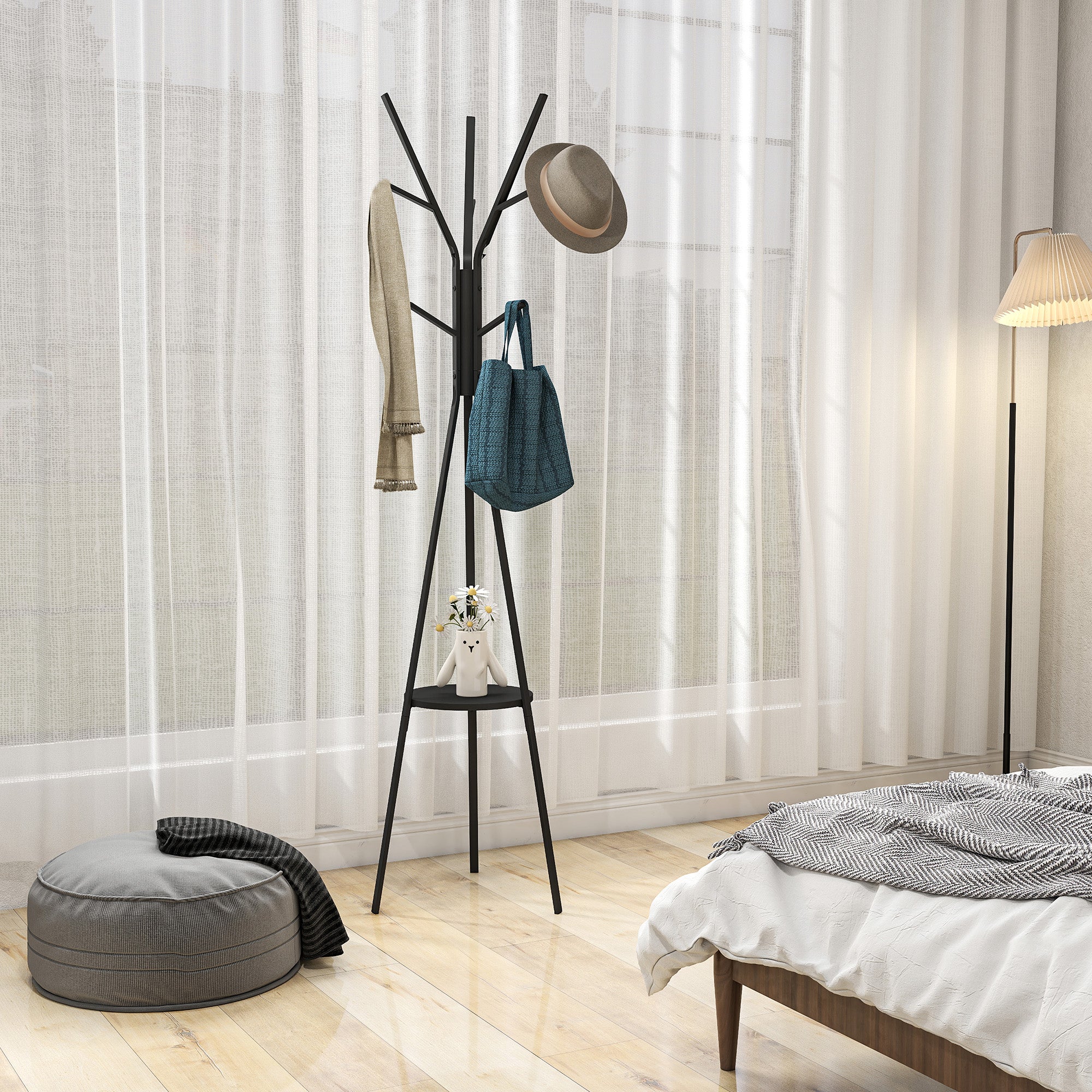 Modern Vertical Coat Rack for Entryway, 45x45x180cm, Black