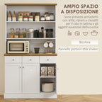 Kitchen Pantry with 3 Open Shelves, 3 Drawers and 2 Cabinets, Wooden, 101x39x180.5 cm, White and Wood Color