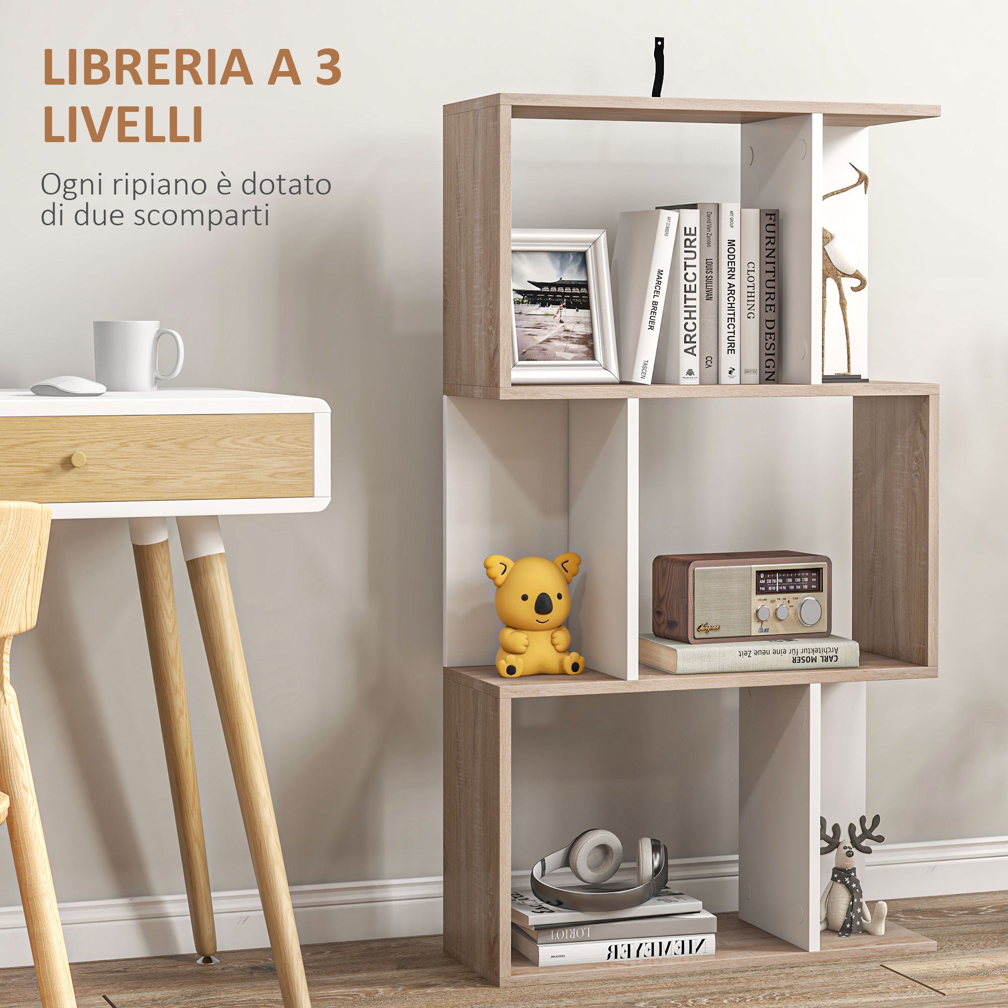 Modern 3-Tier Wooden Office Bookcase, 60 x 24 x 111.4cm