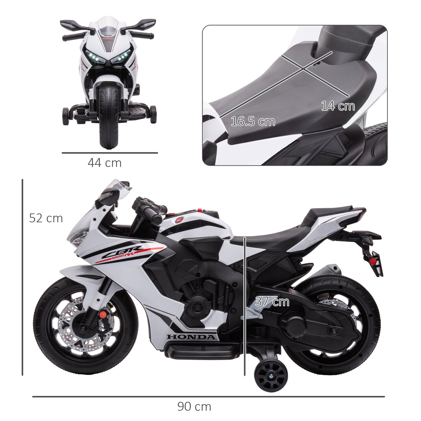 Electric Motorcycle for Children with HONDA License, Rechargeable 6V Battery, Speed 3km/h, White