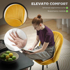 HOMCOM Set of 2 Velvet Shell-Back Dining Chairs, 52 x 55 x 79 cm, Yellow