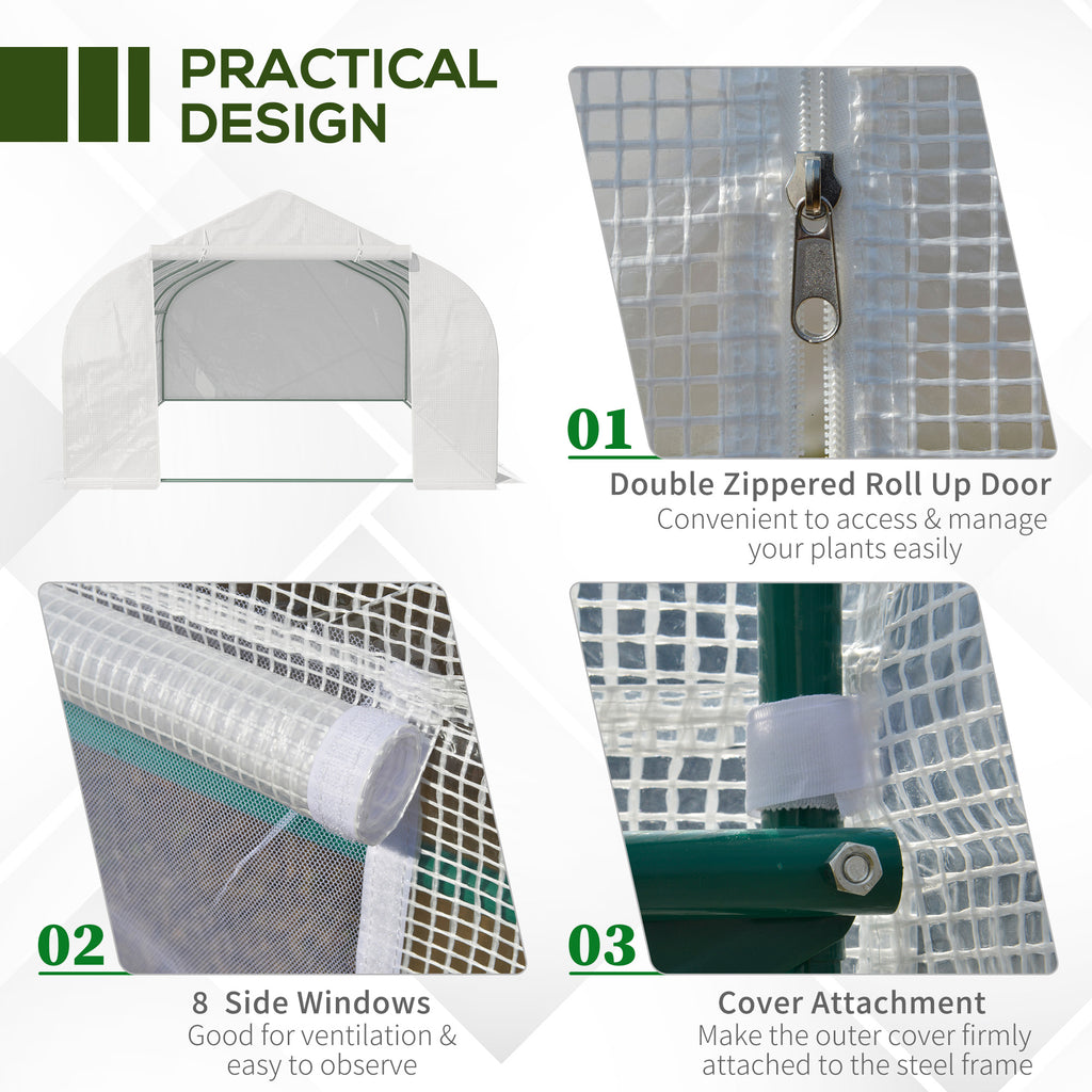 Vegetable Greenhouse 6x3x2m with 8 Windows and Roller Door, in Steel and PP, Green - Borgè