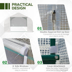 Vegetable Greenhouse 6x3x2m with 8 Windows and Roller Door, in Steel and PP, Green - Borgè