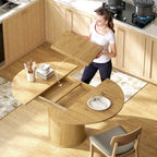 Expandable Round to Oval Pedestal Table for 6-8 People, Wood and Steel, Wood Color