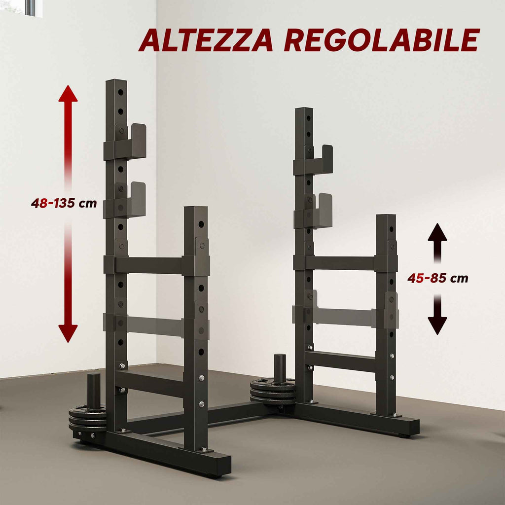 2-Tier Adjustable Barbell Rack with Disc Holder, Steel, 110x91x145 cm, Black