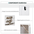 Folding PC Desk with 9-Tier Bookcase in Wood and Metal, 98x51x153 cm, White