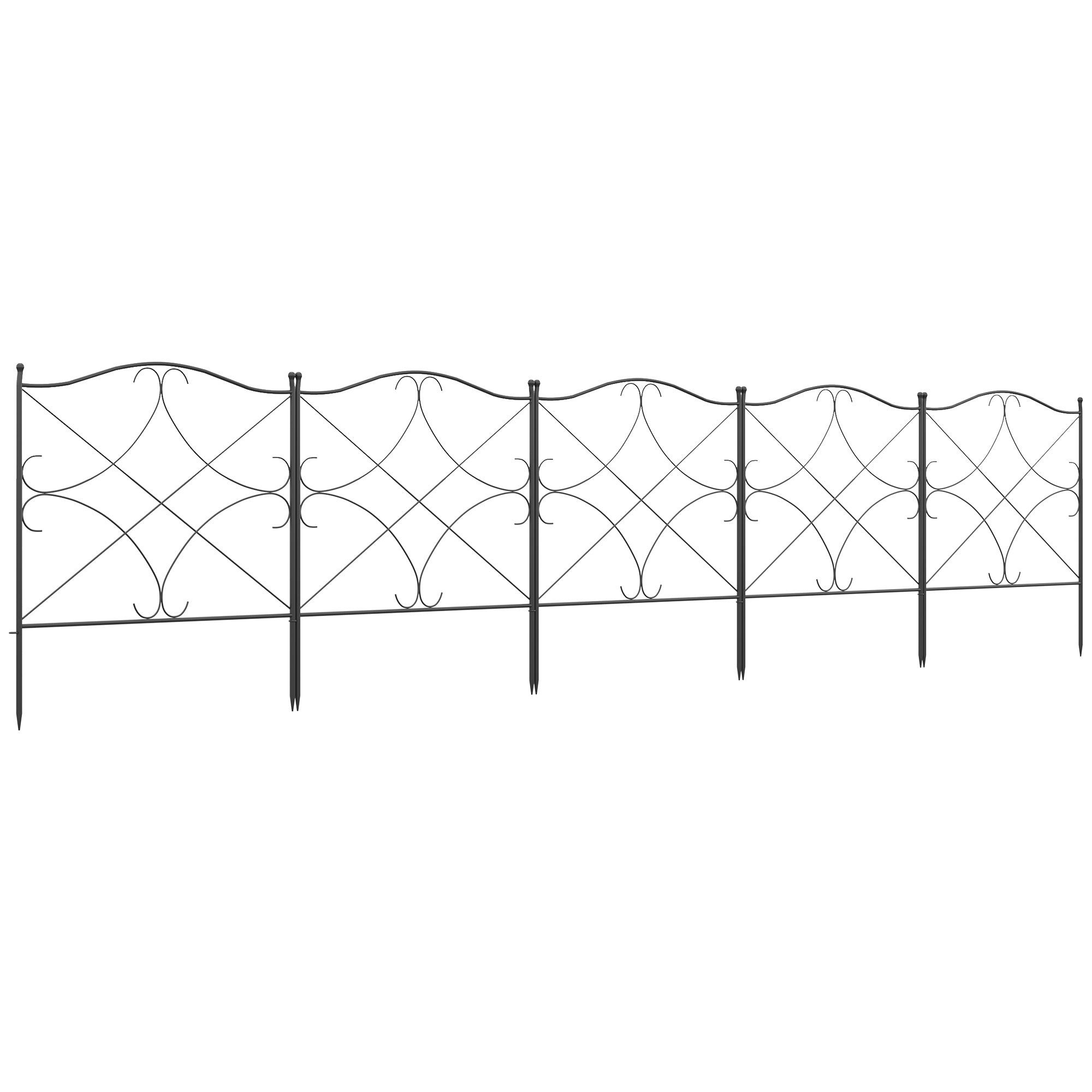 5-Panel Outdoor Metal Fence with Posts, 305x62 cm, Black