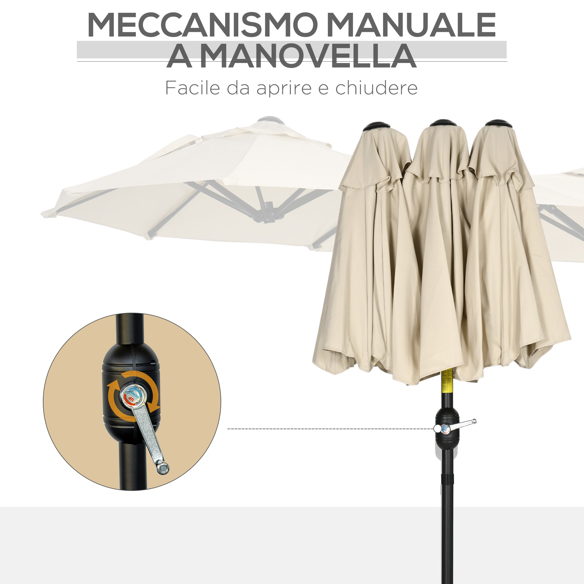Double Tilting Garden Umbrella with Crank Opening, 295x152x222 cm, Khaki