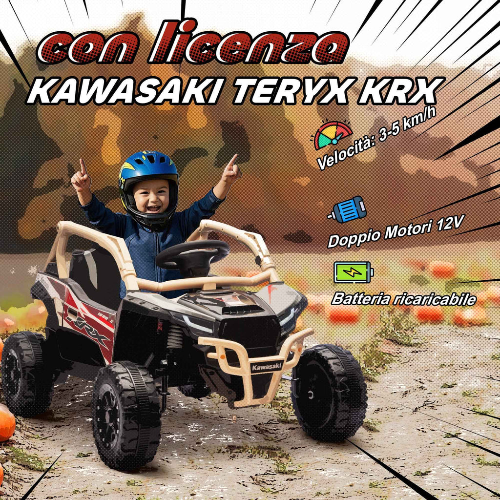 AIYAPLAY Electric Ride-On Toy Car for Kids 3-8 Years Old, 12V, Licensed by KAWASAKI, Dual Motor, Remote Control and Music, Yellow