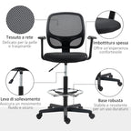 Height Adjustable Office Chair with Armrests, Wheels and Padded Seat, 60x56x110-132 cm, Black