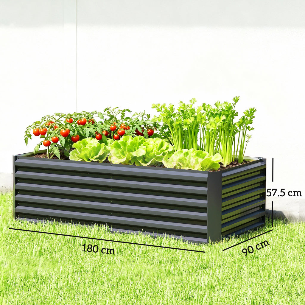 Outsunny Raised Garden Bed with Open Bottom and Rounded Edges, 180x90x57.5 cm, Dark Grey