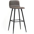 Set of 2 Bar Stools with Low Backrest and Footrest, PU Upholstery and Steel Legs, Dark Brown