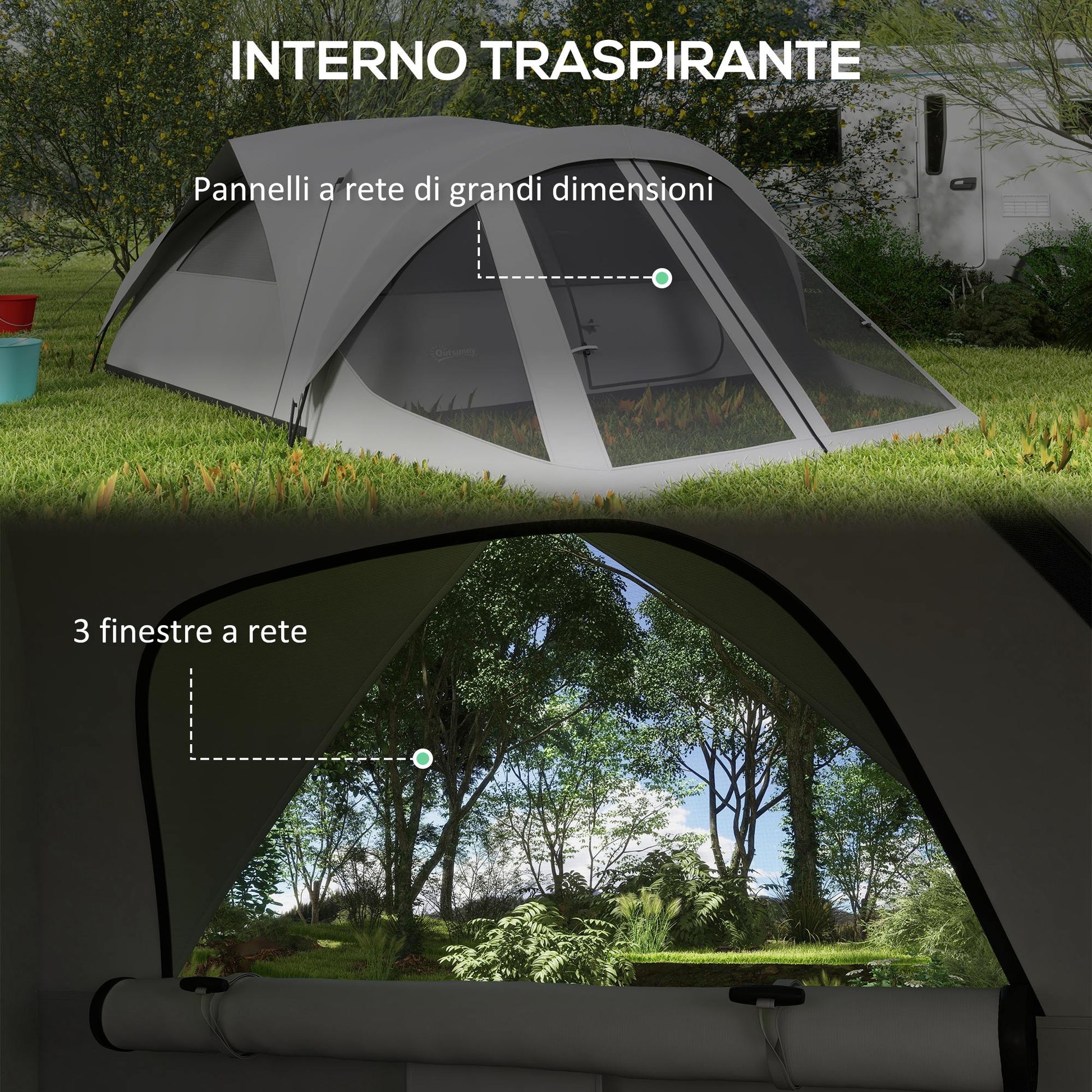 Outsunny Waterproof 4-Person Camping Tent with Sleeping Area and Living Area, in Polyester, 430x300x190 cm, Gray - Borgè