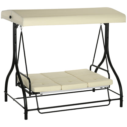 3 -seater garden rocking outsunny with adjustable roof, in metal and teslin fabric, beige and black - Borgè