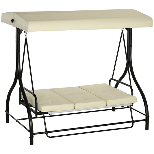 3 -seater garden rocking outsunny with adjustable roof, in metal and teslin fabric, beige and black - Borgè