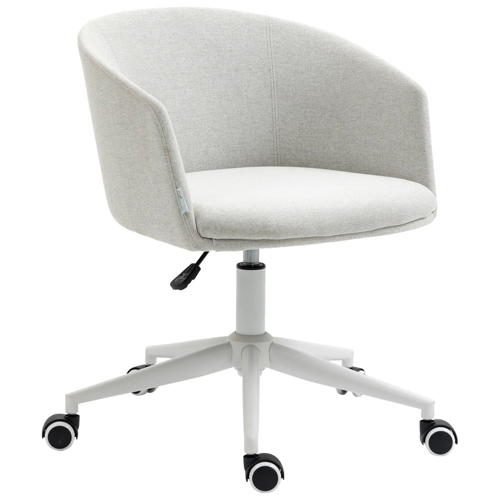 Height Adjustable Office Chair with Wheels and Swivel Fabric Seat, Light Grey