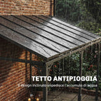 Outsunny 4x3 m Lean-to Pergola with Polycarbonate, Metal, and Aluminum Roof with Screws, Brown