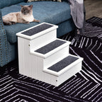 3-Step Dog Stairs with Non-Slip Mat and Storage Space, 40.5 x 44.5 x 38 cm, White