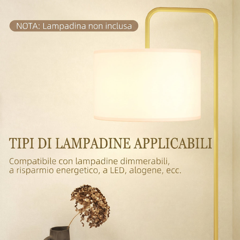 HOMCOM Arched Floor Lamp with Linen-Effect Fabric Shade and Steel Foot Switch, Gold