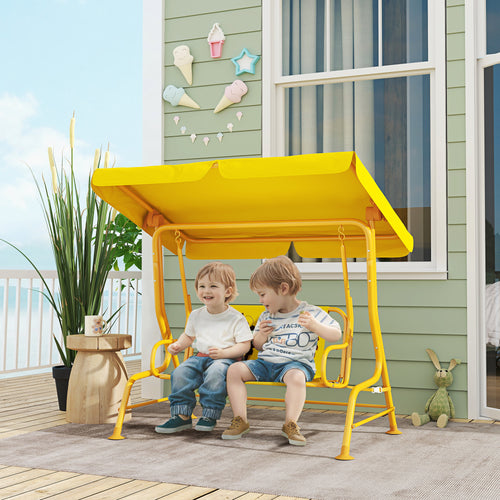2-Seater Outdoor Children's Swing with Adjustable Canopy and Safety Belts, 112x75x120 cm, Yellow