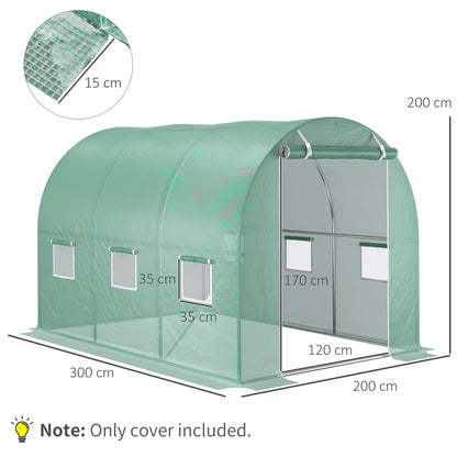 Outsunny PE Greenhouse Cover with 6 Windows, Roll-Up Door and Buried Edges, 3x2x2 m, Green - Borgè