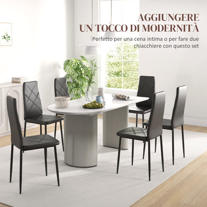 Set of 6 Modern Dining Chairs with High Back in Faux Leather and Steel, 41x50x97 cm, Black