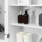 kleankin 2-Door Bathroom Wall Cabinet in Wood and Glass with Adjustable Shelf, 55x20x65 cm, White