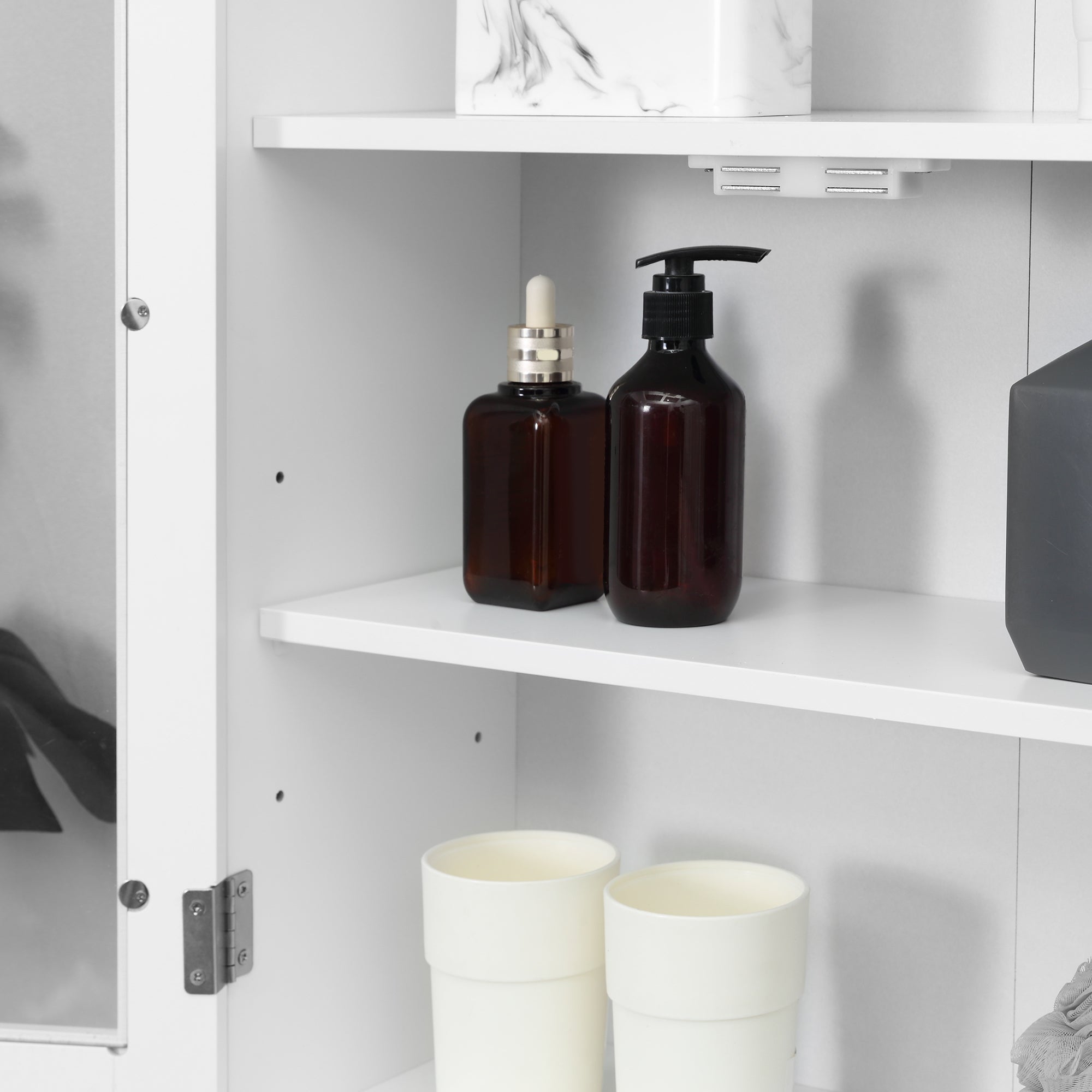 kleankin 2-Door Bathroom Wall Cabinet in Wood and Glass with Adjustable Shelf, 55x20x65 cm, White