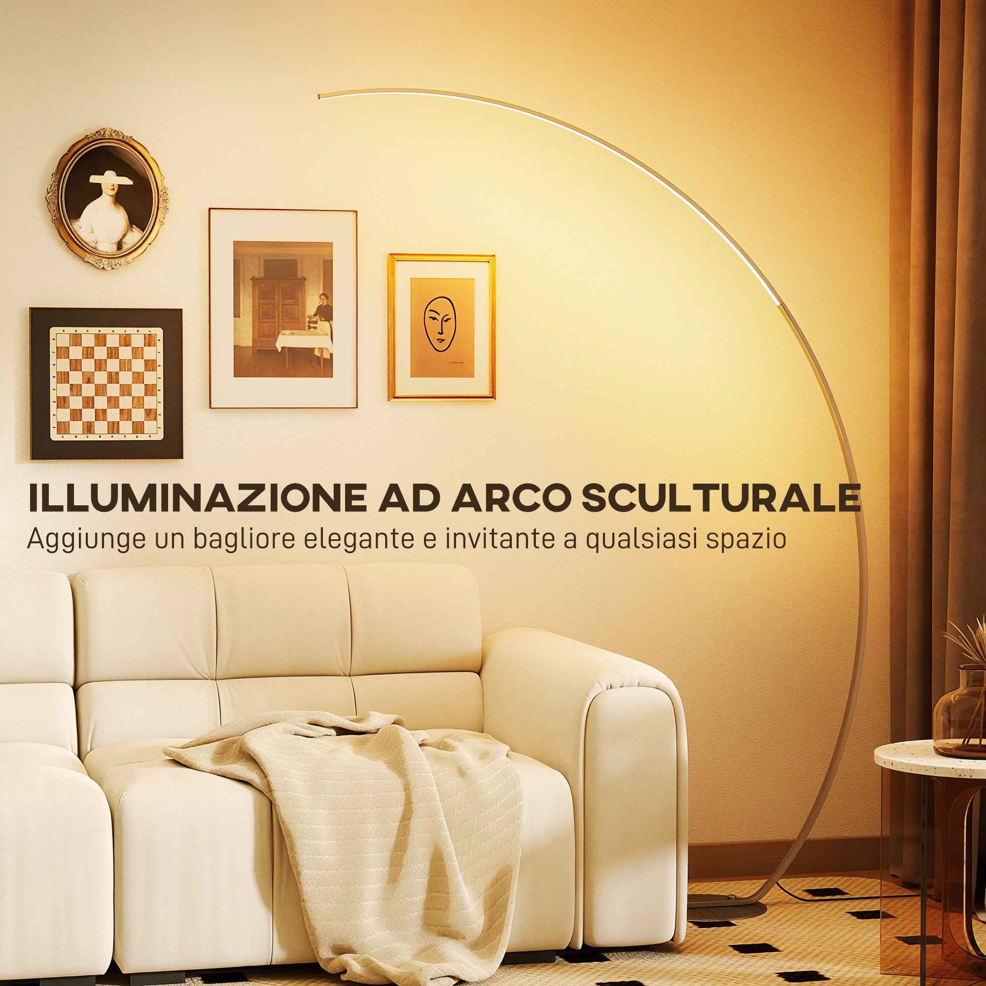 HOMCOM 172cm Tall LED Arc Floor Lamp with Remote Control and Dimmable Dimming, Silver