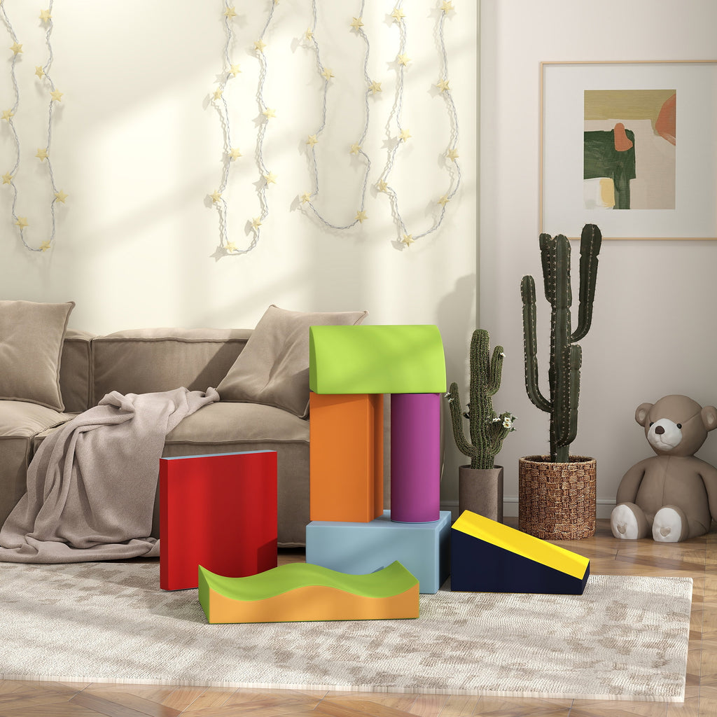 HOMCOM 7-Piece Soft Building Set for Kids Ages 1-3 Years, Foam and PU Leather, for Home and Nursery, Multicolor