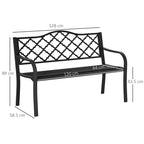 Outsunny 2-Seater Outdoor Bench in Steel and Cast Iron with Armrests and Decorated Backrest, 128x58.5x89cm, Black