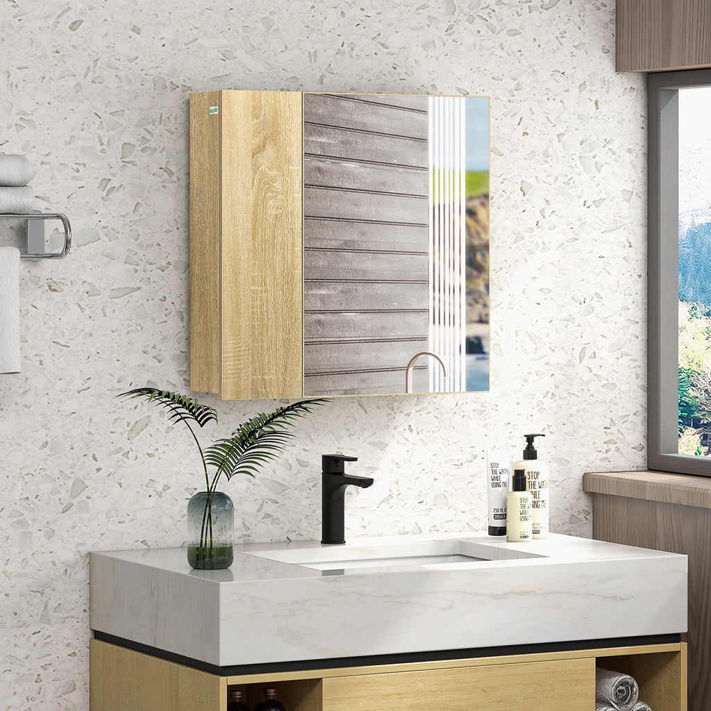 kleankin Bathroom Cabinet with Mirror and 4 Internal Shelves, in Chipboard, 60x15x60cm, Wood Color