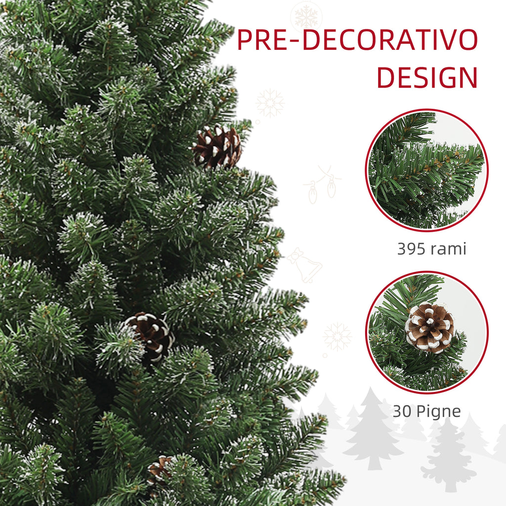 150cm Tall Snow-Covered Christmas Tree with 395 Branches, Pine Cones and Steel Base