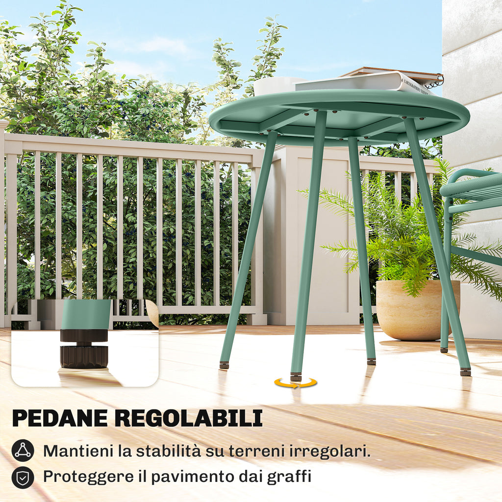 Outsunny 3-Piece Rattan Bistro Set: 2 Chairs, Round Garden Table, Green.