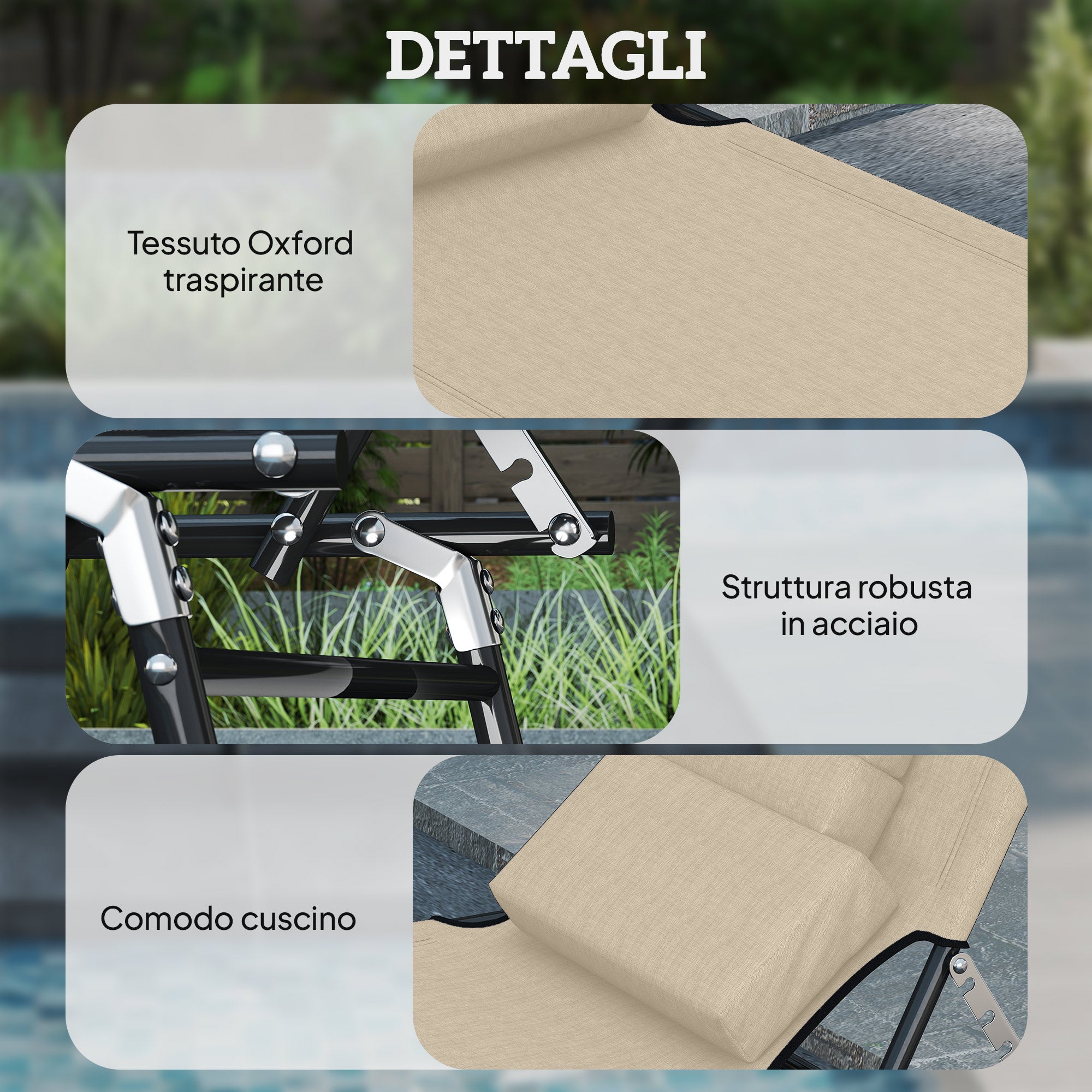 Outsunny Folding Sun Lounger with Padded Face Hole and Reclining Backrest, Beige