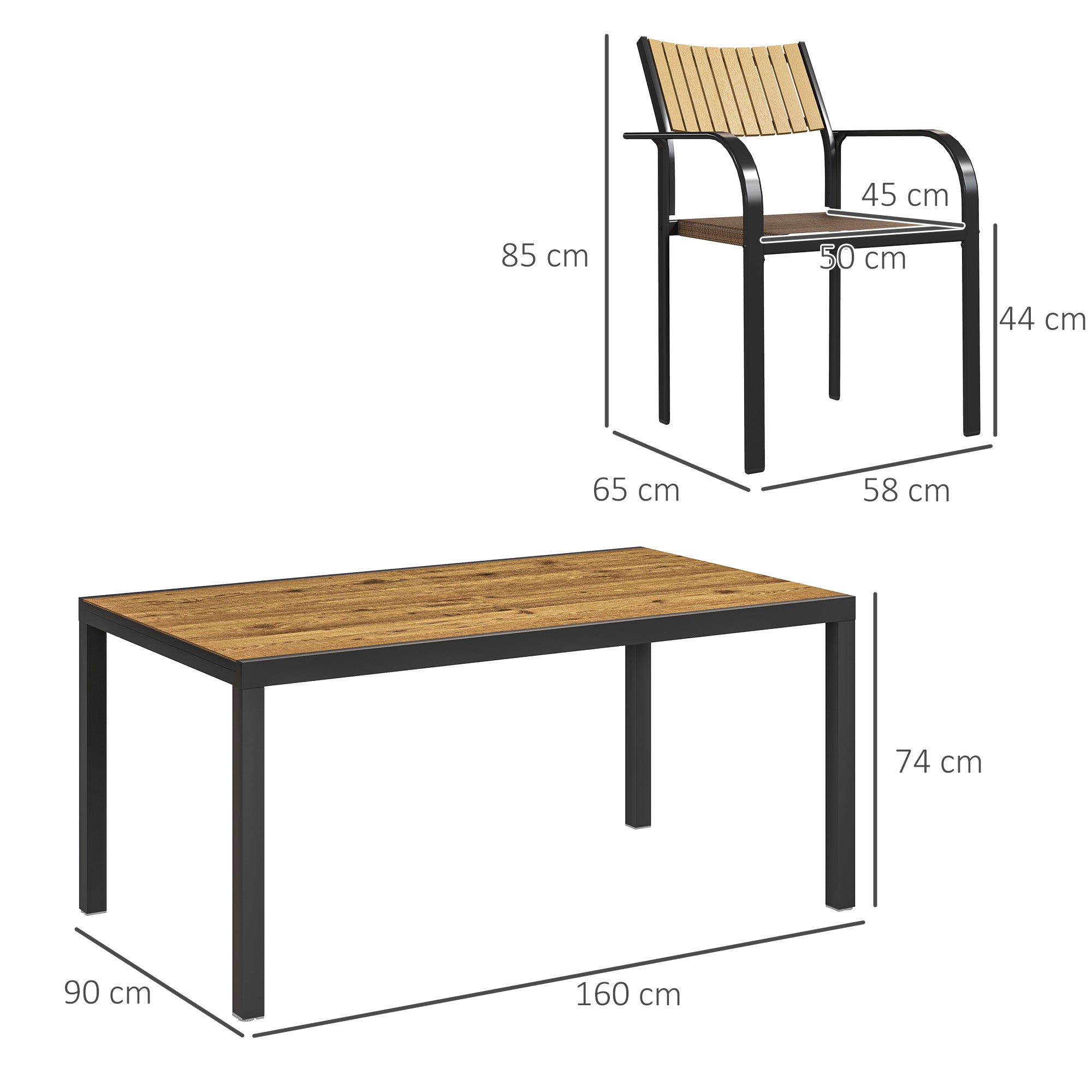 Outsunny Extendable Garden Table Set with 6 Stackable Outdoor Chairs, Steel and Textilene, Brown