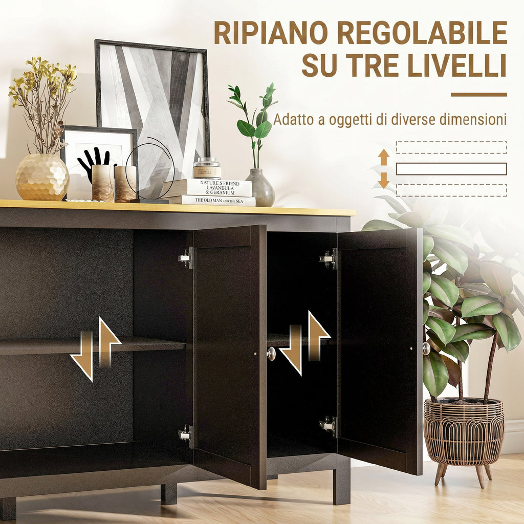 HOMCOM Storage Unit with 2 Cabinets and 2 Adjustable Shelves at 3 Heights, 120x40x70 cm, Black and Wood Color
