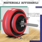 SPORTNOW Barbell and Disc Set 30 kg total with 6 Weights and 2 Nuts, in Metal, PU and Sand, 170x26x26 cm, Red