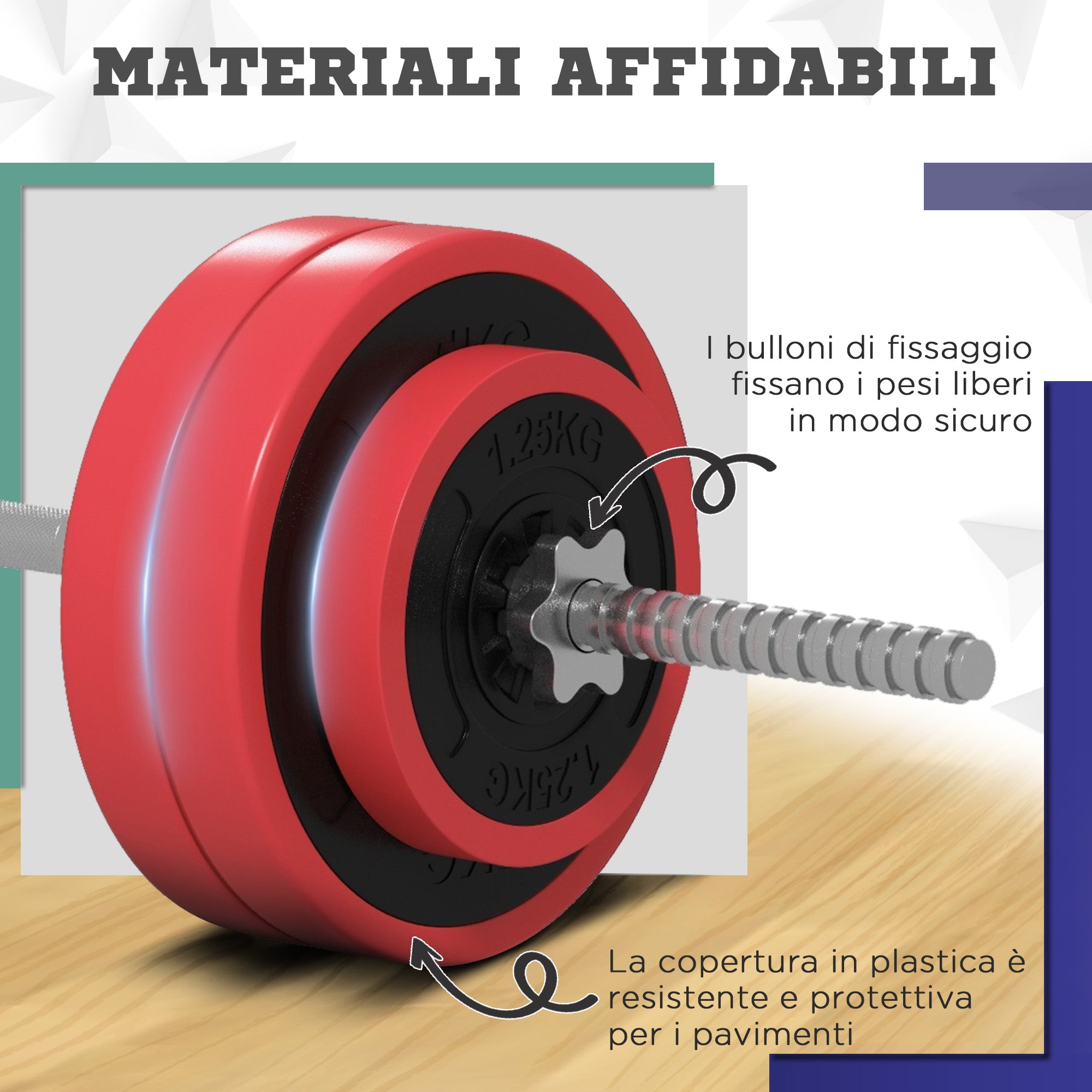 SPORTNOW Barbell and Disc Set 30 kg total with 6 Weights and 2 Nuts, in Metal, PU and Sand, 170x26x26 cm, Red