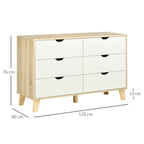 6 Drawer Chest with Carved Wooden Handles, 120x40x76 cm, White and Oak
