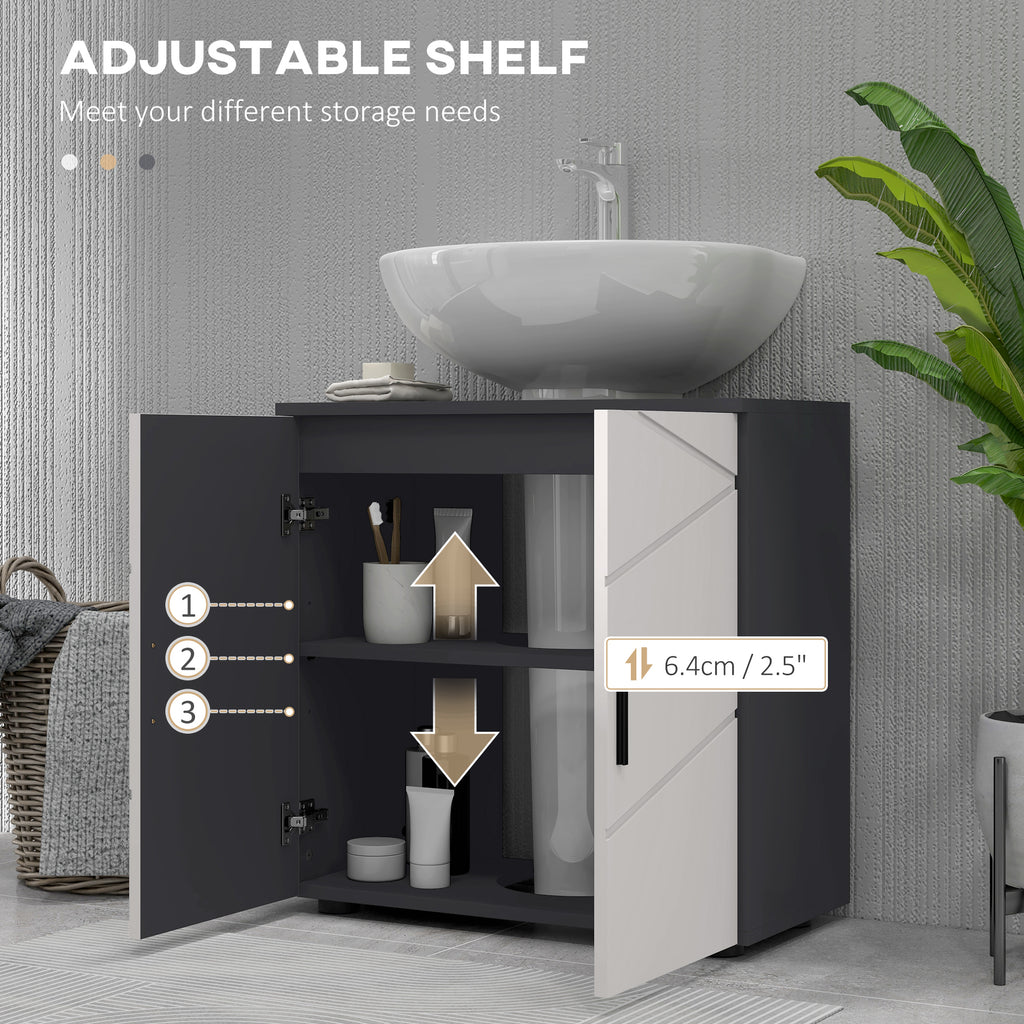 kleankin Bathroom Vanity Unit for Pedestal with Cabinet 2 Doors, 60x30x60cm, Gray - Borgè