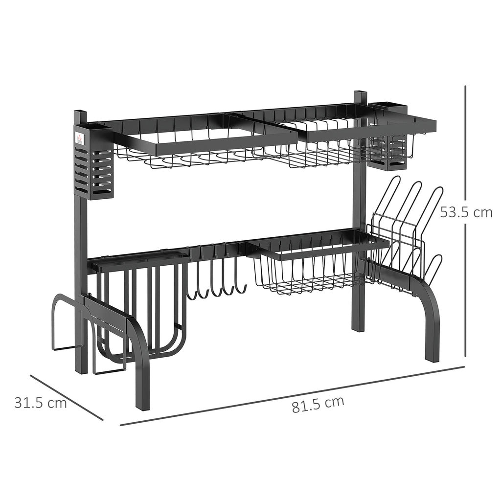 2-Tier Modular Sink Dish Drainer with Non-Slip Feet, Steel, 65x31.5x52.5 cm, Black