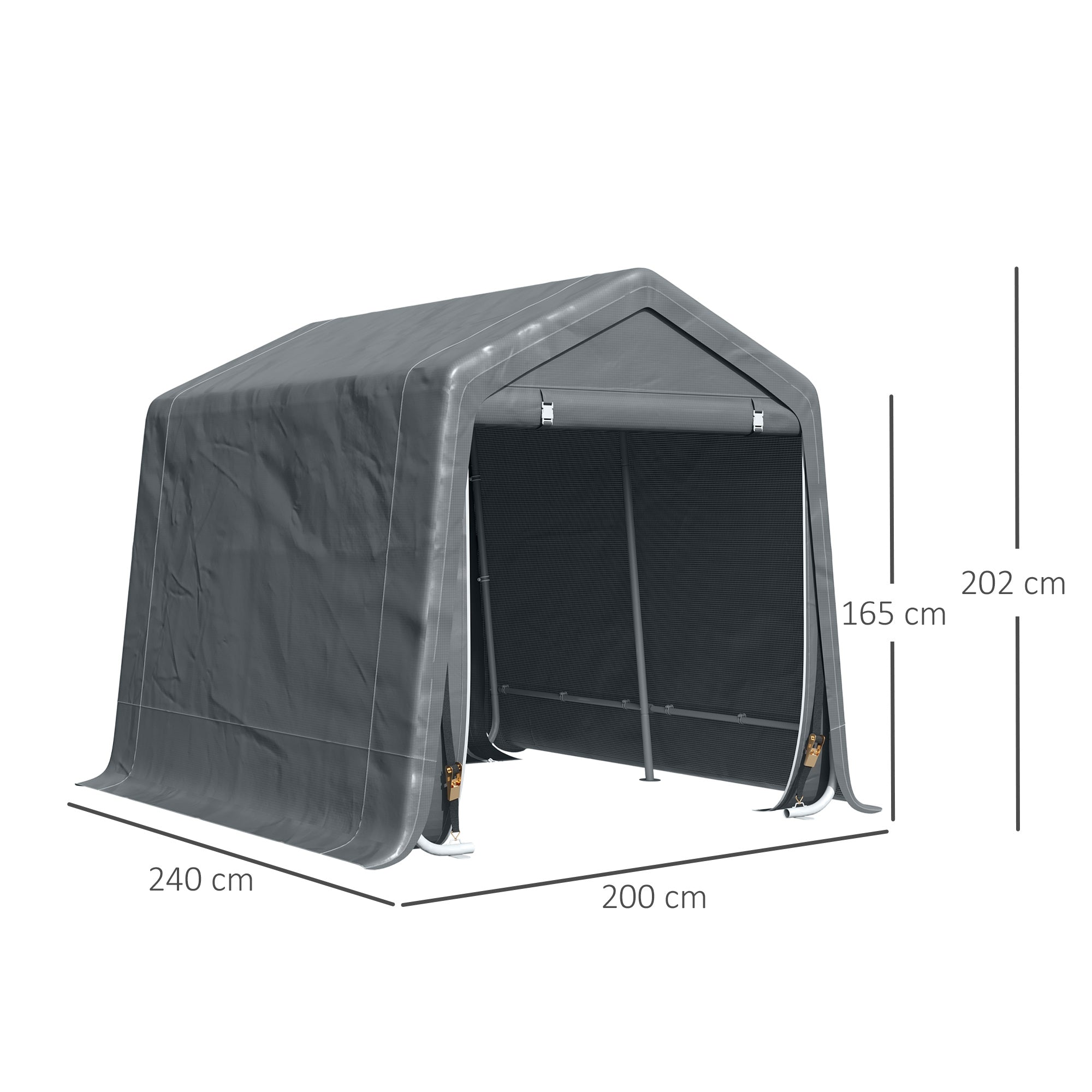 Garage Tent 2.4x2m for Vehicles and Bicycles in Metal and PE Fabric, Dark Gray
