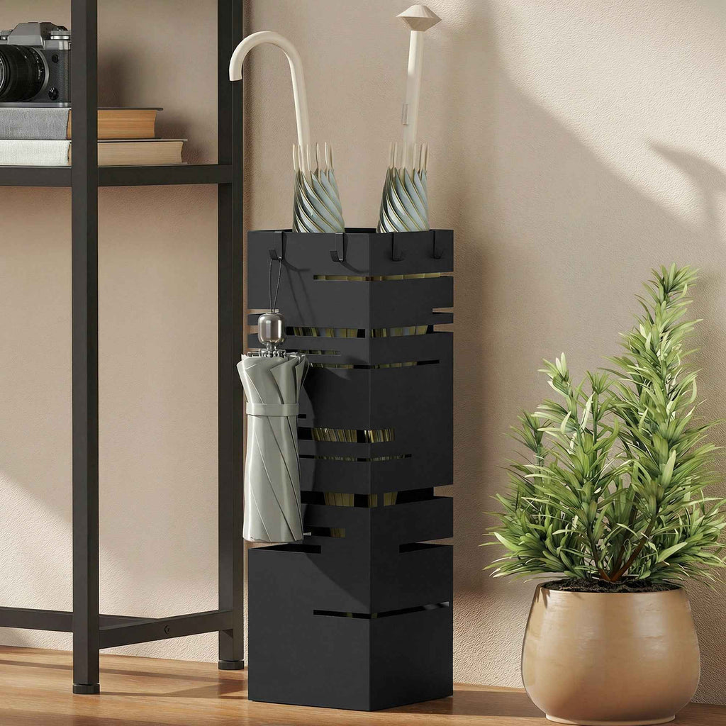 HOMCOM Freestanding Square Metal Umbrella Stand for Entryway, Black