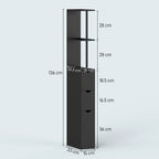 Space-Saving Wooden Column Unit with Shelves, Cabinet and Drawers, Black, 15x33x136cm