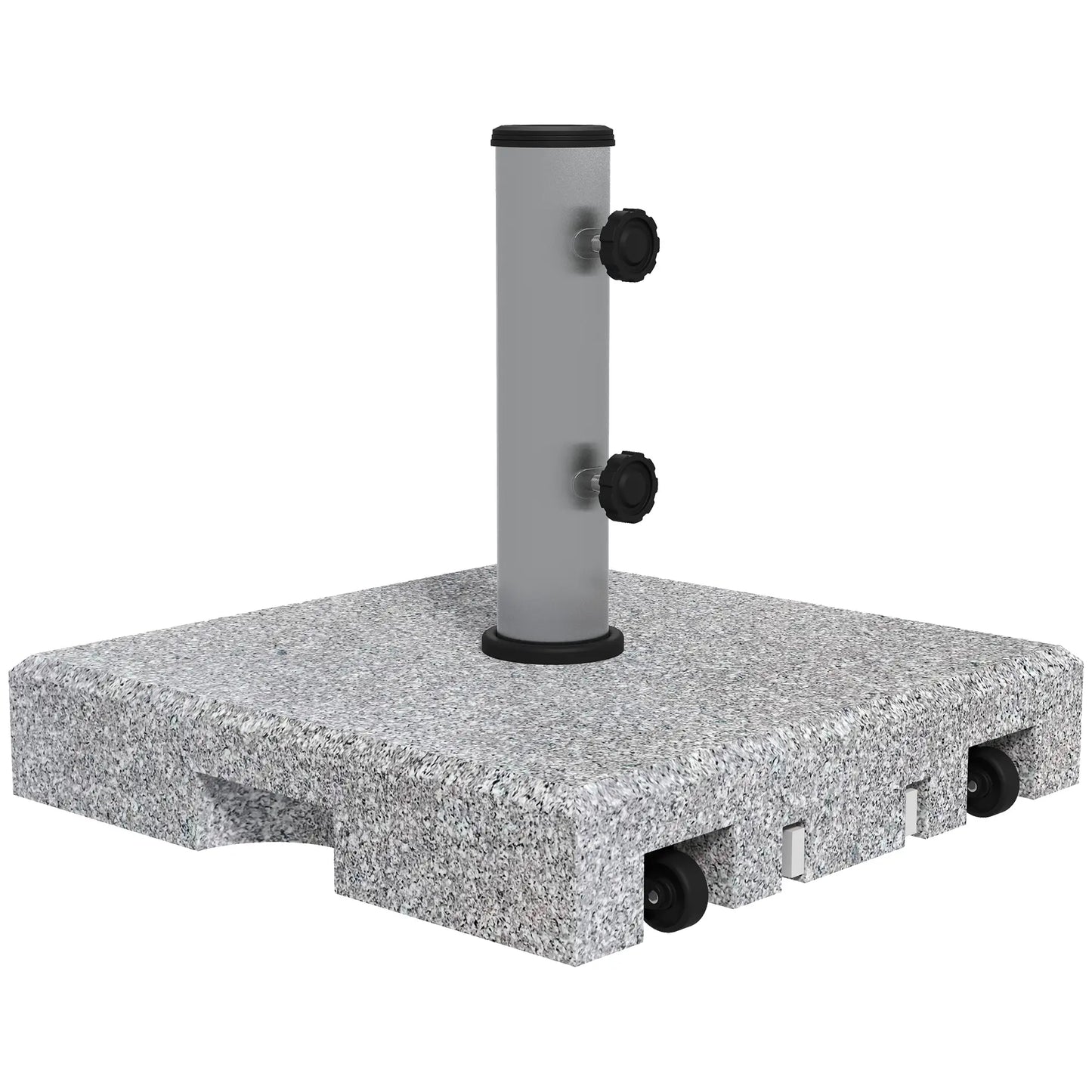 28kg Granite Umbrella Base with Extendable Handle and Wheels, 41x41x37.5cm, Grey