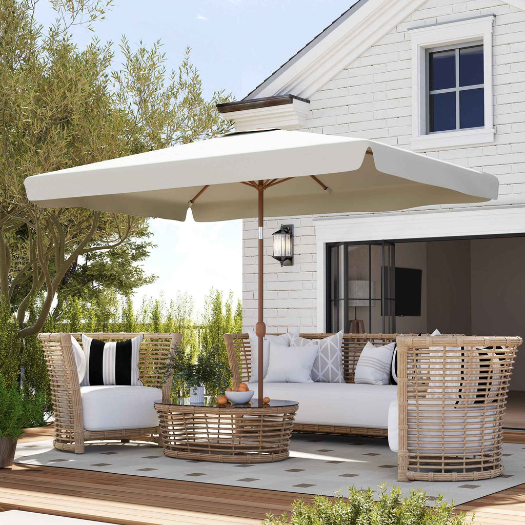 Outsunny 2x3m Rectangular Garden Umbrella with Crank Handle, Metal and Polyester, Cream