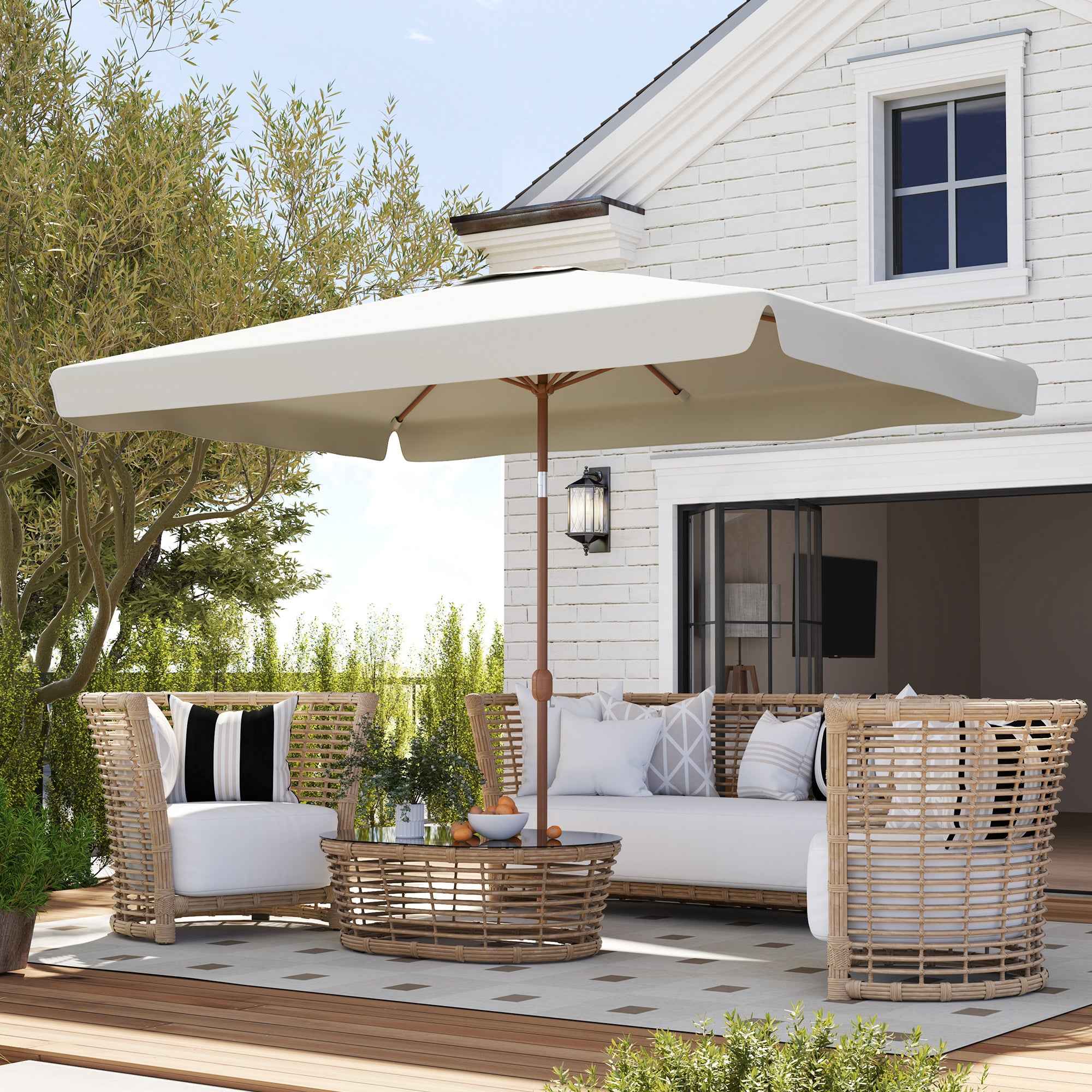 Outsunny 2x3m Rectangular Garden Umbrella with Crank Handle, Metal and Polyester, Cream