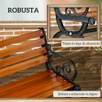 Outsunny 2-Seater Garden Bench in Aluminum and Wood with Slats and Armrests, 120x64x79cm, Teak