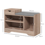 Modern Shoe Bench with 3 Open Shelves and Drawers, Made of Wood, Polyester and Sponge, 76.5x30x52 cm, Grey